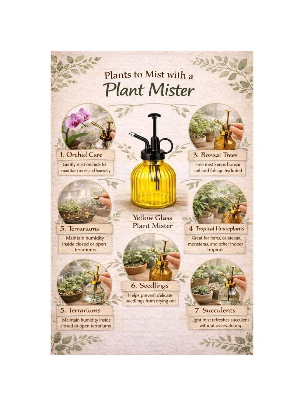 Yellow Glass Plant Mister Spray Bottle 6oz Orchid Bonsai Air Plant Mister - Picture 3 of 11